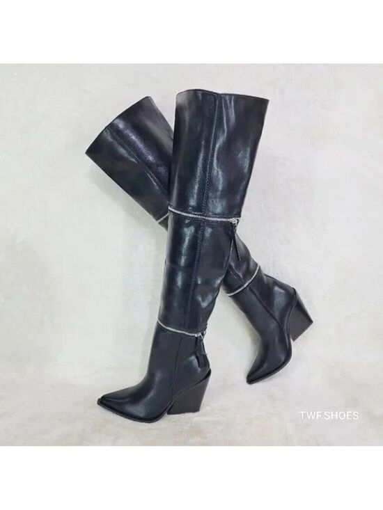 Mata Shoes Shoes - NIB Alexa Western Wedge All in One Zipper Shaft Ankle Knee & Thigh Boots Black